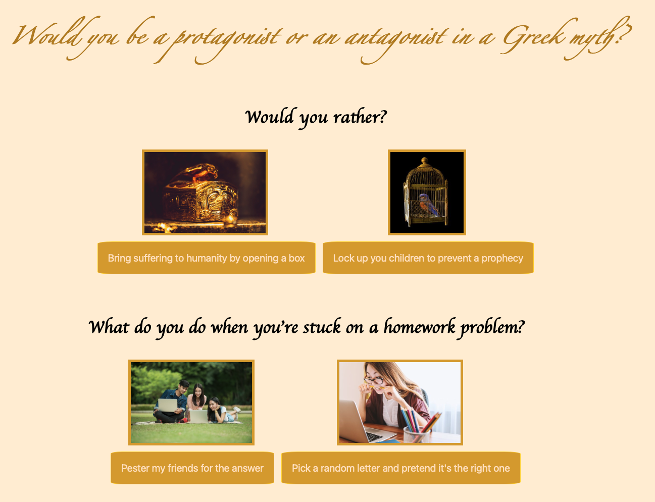screenshot of my personality quiz project